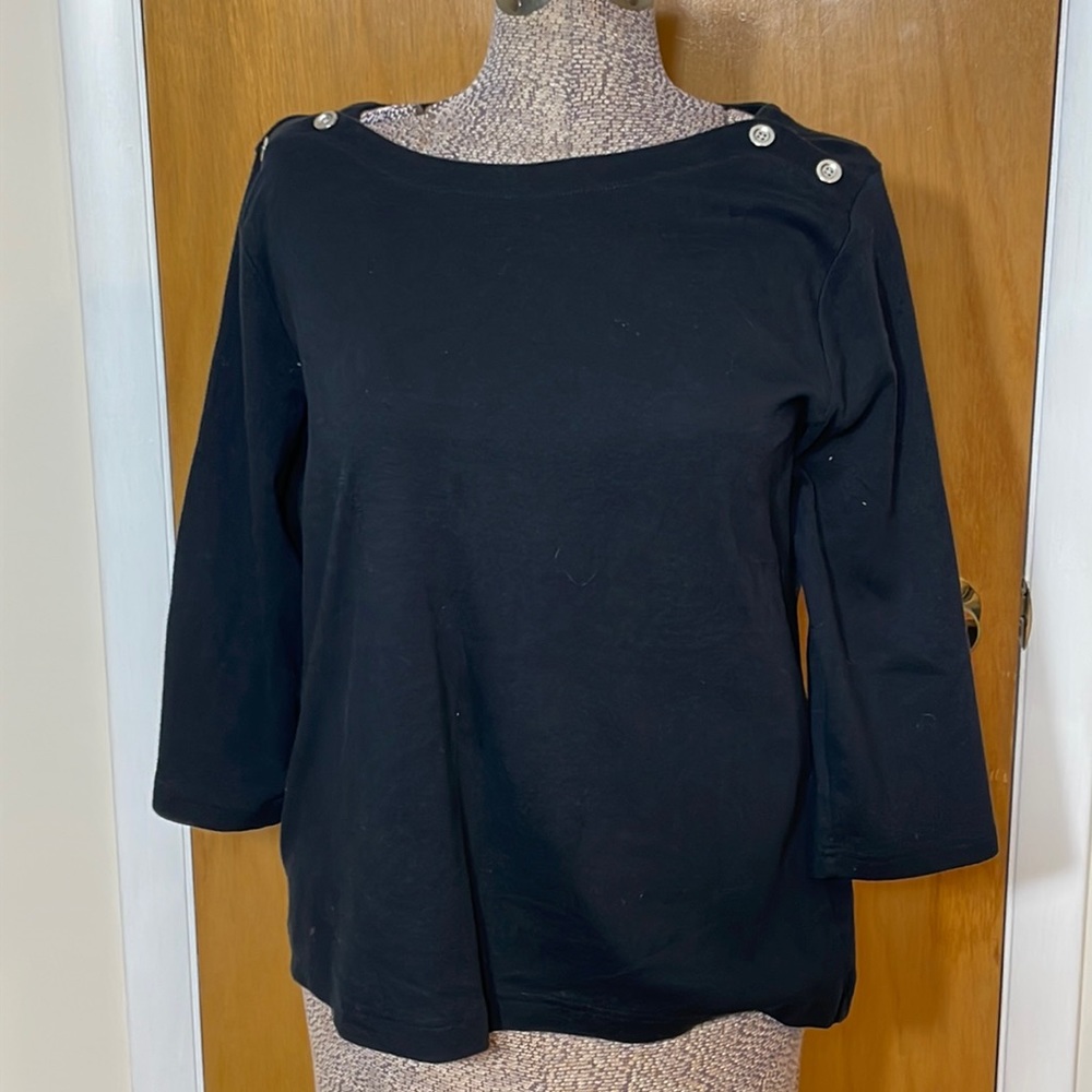 Croft & Barrow Womens XL Black Boatneck Blouse with Button Accents